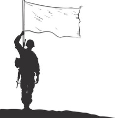 Silhouette Soldiers or Army pose in front of the white flag black color only