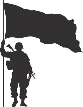 Silhouette Soldiers or Army pose in front of the blank flag black color only