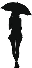 Silhouette woman with umbrella black color only full body