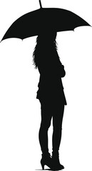 Silhouette woman student with umbrella black color only