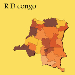 National map of Republic democracy Congo  RDC map vector with regions and cities lines and full every region