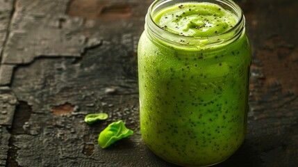 Organic Green Veggie Smoothie in Mason Jar