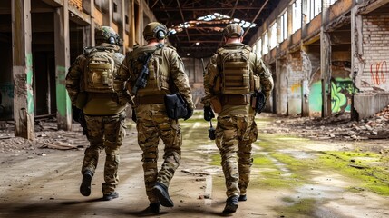 The operation to clean up the ruined city. Soldiers are moving deep into the occupied territories. The concept of modern military operations.