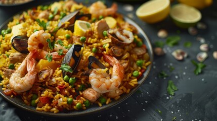 Spanish Seafood Paella Delight with Fresh Shrimp