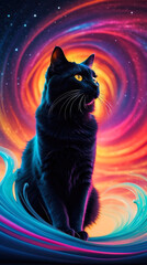 Black cat in neon rays