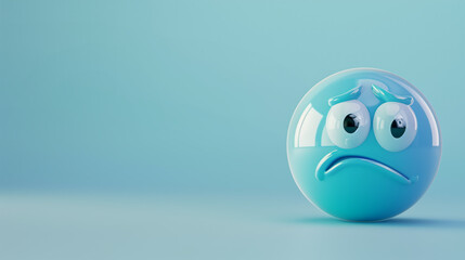 Fototapeta premium shiny 3d real emoji sad face isolated on plain blue studio background with text copy space