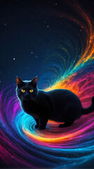 Black cat in neon rays - 746600863