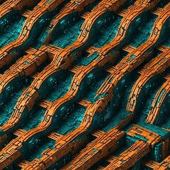 Large Group of Orange and Blue Boats on the Water. Generative AI. - 746600869