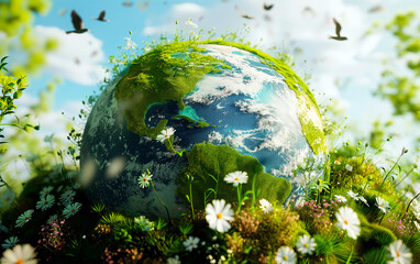 Obraz na płótnie Canvas World earth day concept. Renewable green energy. Eco life. Environment protection. Save the world. Sustainable living. Climate emergency action.