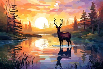a deer standing in a lake