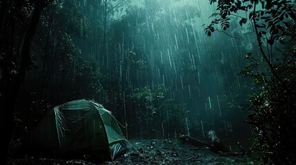 rain on the tent in the forest, tropic, quiet, calm, peaceful, meditation, camping, night, relax  