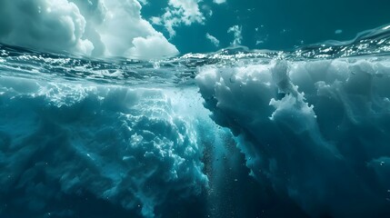 Crisis concept Global warming and melting glaciers, Iceberg in the ocean with a view underwater,...