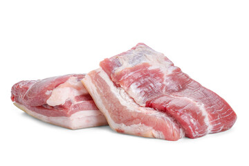 Pieces of raw pork belly isolated on white