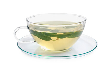 Refreshing green tea in cup isolated on white
