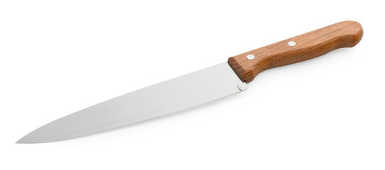One sharp knife with wooden handle isolated on white