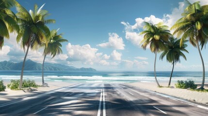 street, palms, sea, beach, ultra realistic 