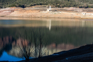 Lack water Sau Reservoir. The swamp is at very low water levels due to lack of rain....