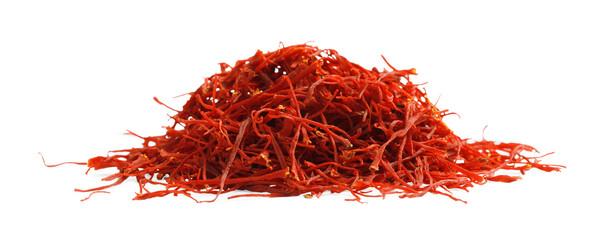 Naklejka premium Pile of dried red saffron isolated on white
