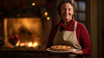 Home cook presents homemade pie in cozy kitchen - Powered by Adobe