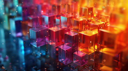 abstract geometric background with a dynamic composition of cubes - obrazy, fototapety, plakaty