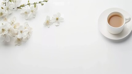 Obraz na płótnie Canvas Coffee Cup Next to White Flowers