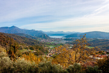 panorama of the mountains surrounding Lake Iseo seen from Gandosso, in the province of Bergamo