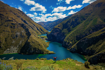 Unrecognizable man contemplating the beautiful scenery in Huancaya, Peru