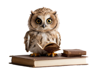 baby owl with book