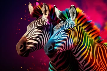 Rolgordijnen a close up of two zebras © Alex