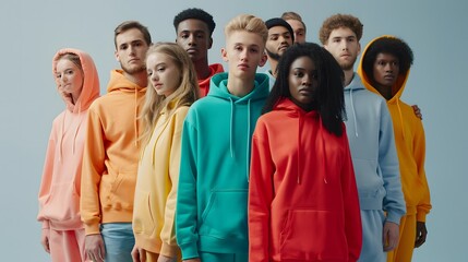 hoodie collection group of models in a mockup