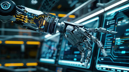 Artificial Intelligence Robot with Digital Interface - obrazy, fototapety, plakaty