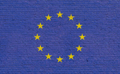European Union flag colors painted on a brickwall. National colors, country, union, banner, government, politics.