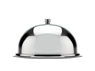Shiny metal stainless steel or silver food cover cloche on transparent background. PNG. Generative AI