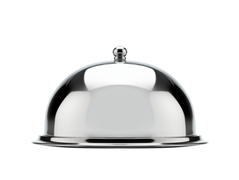 Shiny metal stainless steel or silver food cover cloche on transparent background. PNG. Generative AI - Powered by Adobe