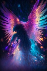 Large Bird With Colorful Wings Flying Through the Air. Generative AI.