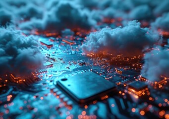 pink light inside the cloud, fantasy neon background, technology concept.