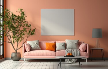 Frame mockup on Living room modern eclectic crazinessvibrant dominate with modern minimalistic elements with boho style elements and appliances in complementary colors