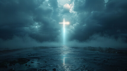The cross against a smooth, dark gradient background. - obrazy, fototapety, plakaty