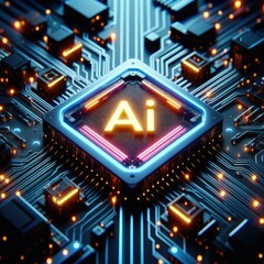 Fototapeta premium Circuit Symphony: AI Cyborg's Cyberpunk Overture