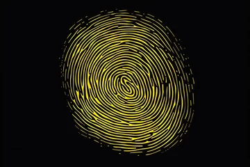 Fotobehang a yellow fingerprint on a black background © Alex
