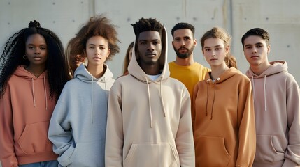 hoodie collection group of models in a mockup
