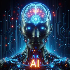 Neon Dreams: Cyborg in a Cyberpunk Cityscape - Sci-Fi Artwork 