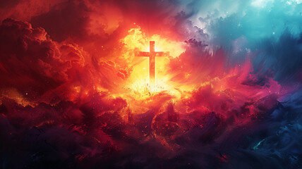 vivid ash cross at its heart, set on an abstract background - obrazy, fototapety, plakaty