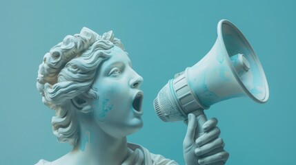 Statue of a Woman Holding a Megaphone