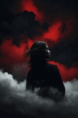 Person With Long Hair Standing in the Clouds. Generative AI. - 746608825