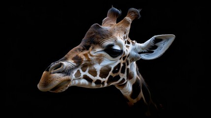 Close Up of Giraffe Against Black Background