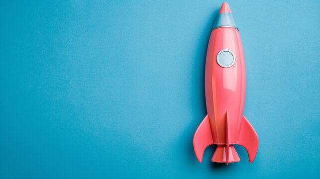 Red Toy Rocket on Blue Surface