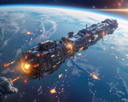 A high-tech space station orbiting Earth