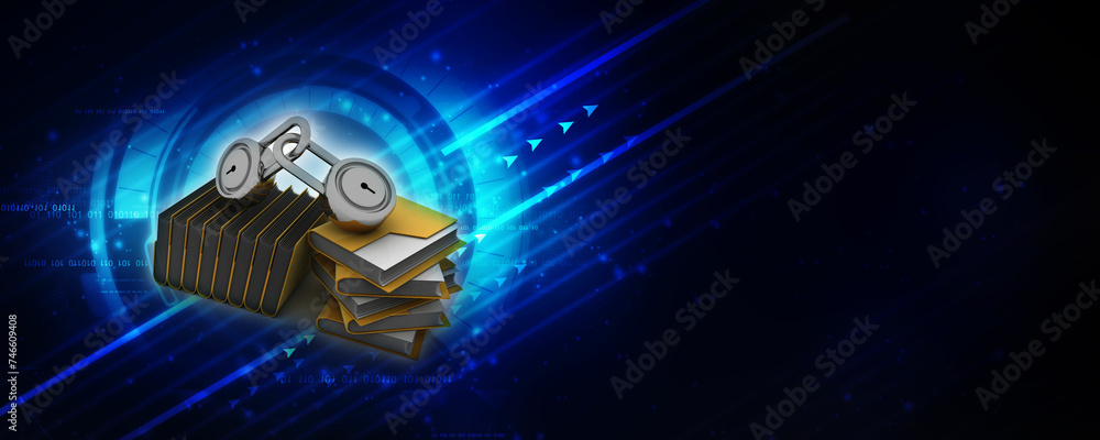 Poster 3d rendering folder protected lock