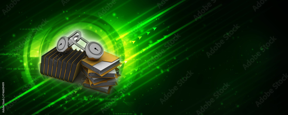 Poster 3d rendering folder protected lock